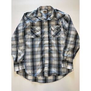 ELY‎ Cattleman Plaid Snap Button Long Sleeve Shirt men's Size Large A9